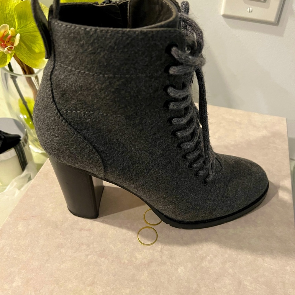 Almost New Jimmy Choo Cruz 95 Combat Dusk Gray Flannel Heeled Boots Size EU 39.5
